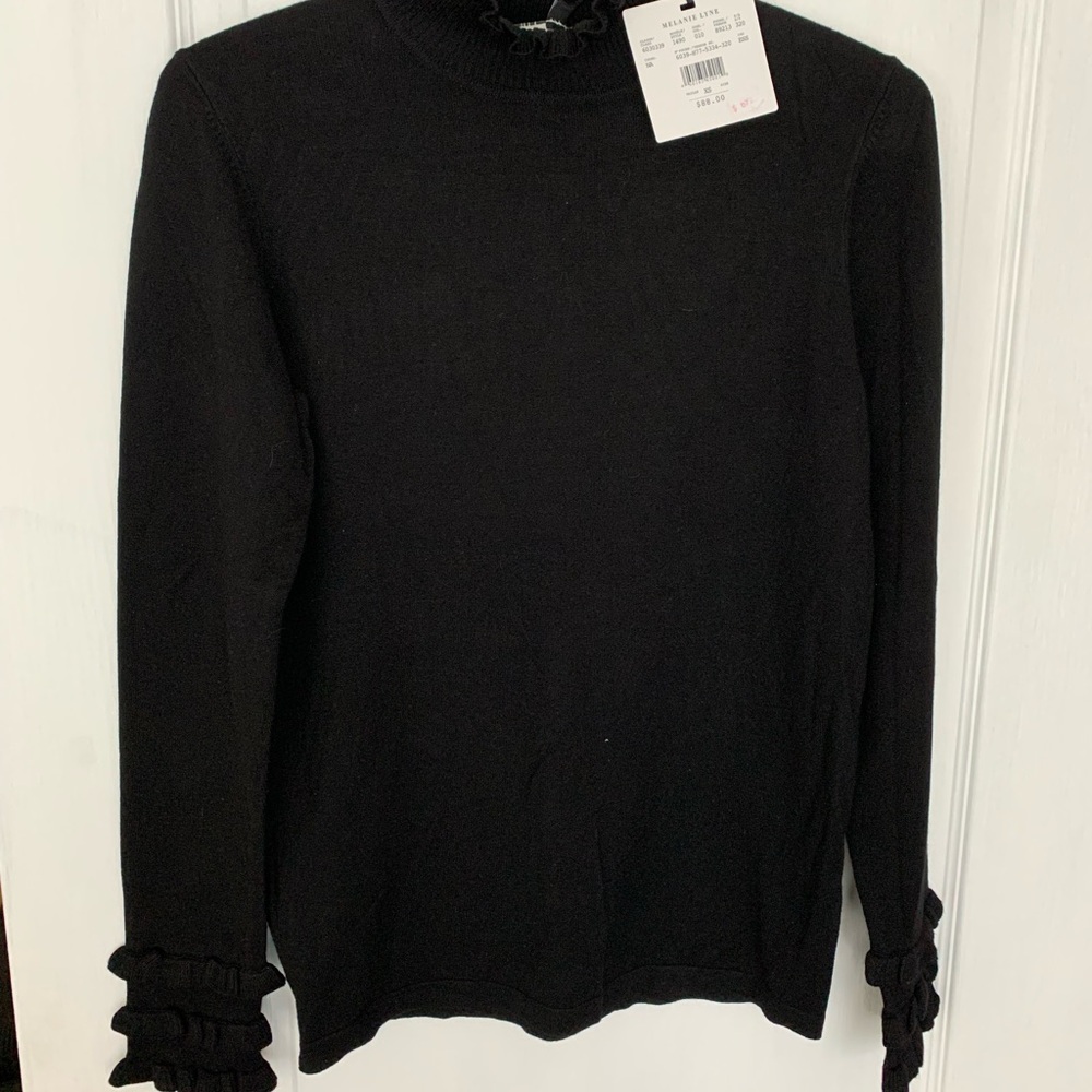 Elegant Black Ruffle neck and Cuff Turtleneck Sweater